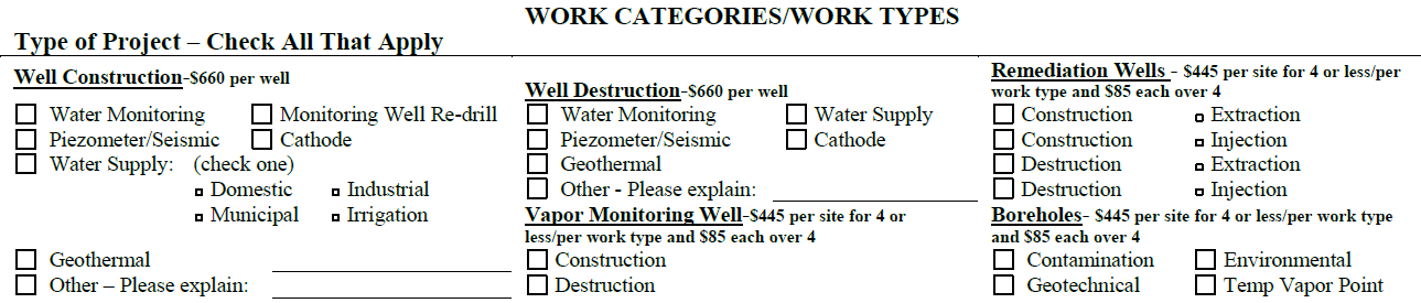 Work Categories/Work Types